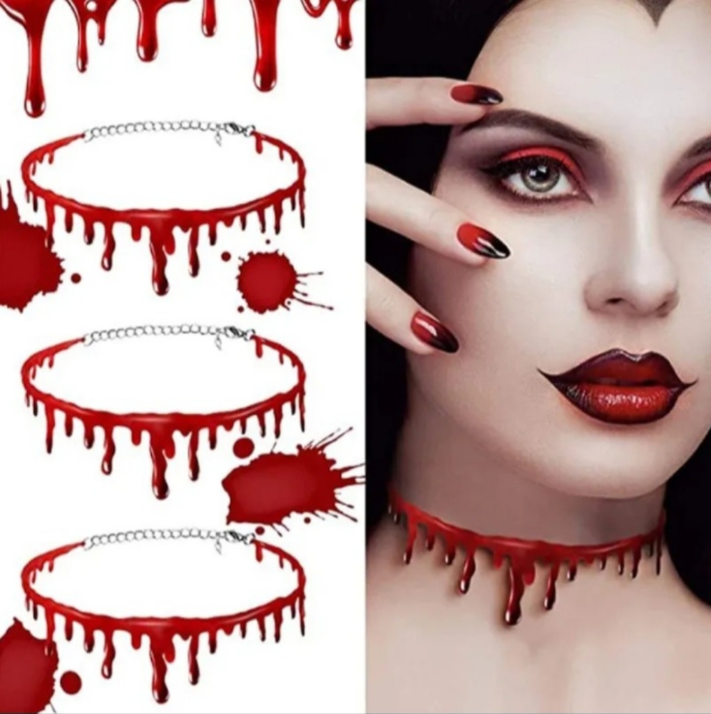 Dripping Blood Red Adjustable Choker Necklace - Picture 4 of 8